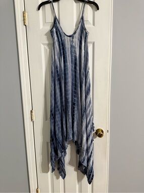Charlies Blue Tie-Dye Midi Handkerchief Hem Dress